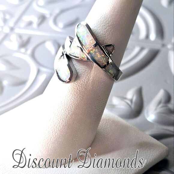 White Fire Opal Ring on Silver - Women's Jewelry - Picture 2 of 10